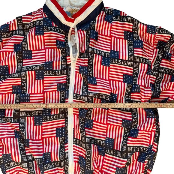Vintage USA Flag Print Jacket By Solare Sporta M 100% Nylon Shell & Polyester Li - Picture 5 of 7